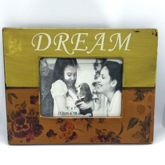 Rustic Vintage Wood Dream Solid Mustard Brown Floral 5" x 7" Picture Frame - Picture 7 of 7